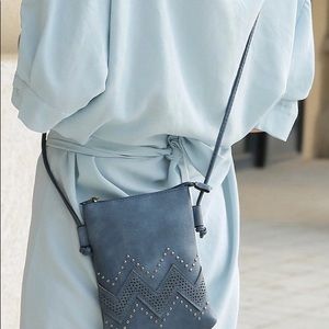 MKF By MIA K Blue Zigzag Studded Crossbody Bag NWT